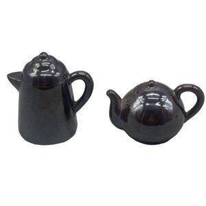 vintage salt & pepper shakers tea pot coffee pot dark brown made in Japan READ